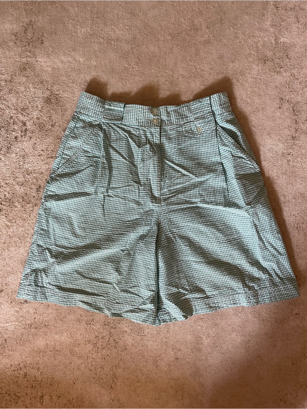 Women’s 100% Cotton Izod Green Gingham Check Gold Shorts Size L
